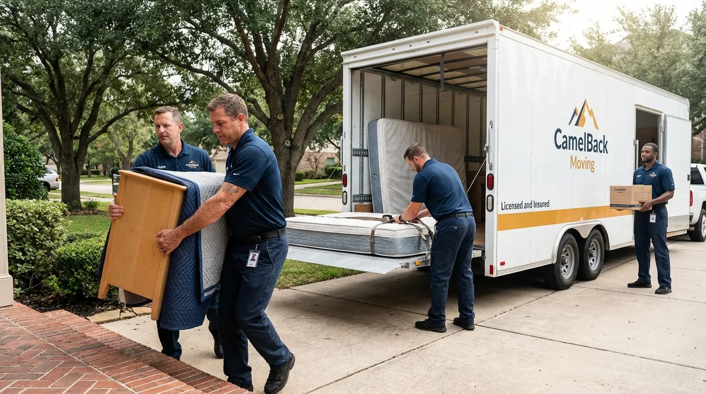 Crew loading residential truck for cross-state move from Pacific City, OR
