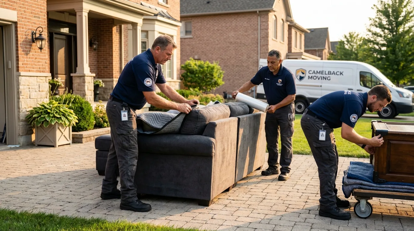 Large estate moving crew wrapping furniture in Pacific City, OR