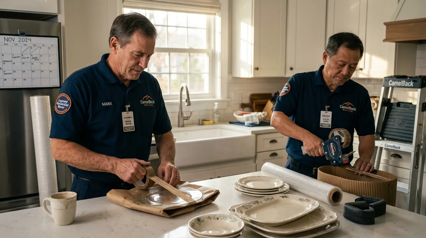 Professional crew packing kitchen dishware in Pacific City, OR